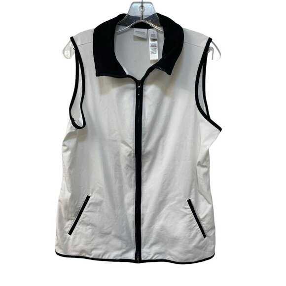 Chicos Weekends Perfect Stretch Golf Size 1 White Black Comfy Vest With Pockets - Picture 1 of 4